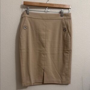 Tan Knee-Length Pencil Skirt with Slit